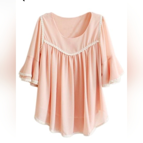 Pink Flutter Sleeve Blouse with Ruffled Details - Picture 2 of 7